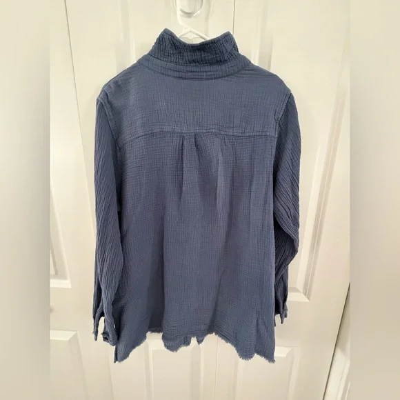 Belle by Kim Gravel Blue Button Down Gauze Shirt - Picture 2 of 5